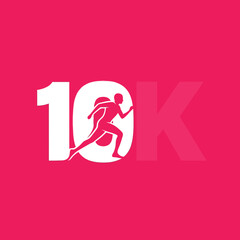 Dynamic 10k race logo design featuring a runner silhouette in motion with bold typography