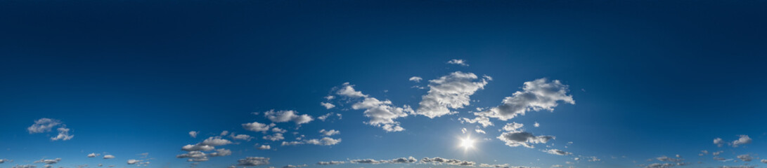 blue sky hdri 360 panorama with white beautiful clouds in seamless projection with zenith for use...