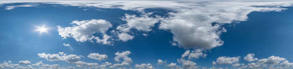 blue sky with beautiful cumulus clouds. Seamless hdri panorama 360 degrees angle view with zenith...
