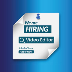 We Are Hiring Video Editor Poster – Creative Job Vacancy Announcement Template