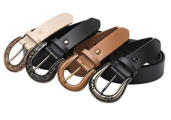 Obraz premium Four Leather Belts with Decorative Buckles isolated on transparent background