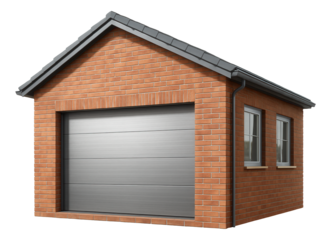 An attached brick garage with side windows, providing extra storage space and natural lighting for a townhouse.