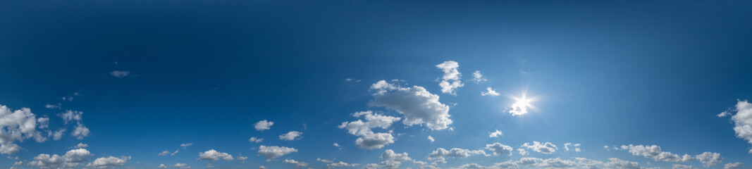 blue sky hdri 360 panorama with white beautiful clouds in seamless projection with zenith for use...
