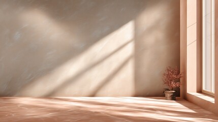 Beige room with light and plant for product display, interior design, and architectural visualization