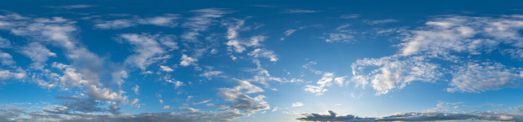 Seamless hdri panorama 360 degrees angle view blue sky with beautiful fluffy cumulus clouds with...