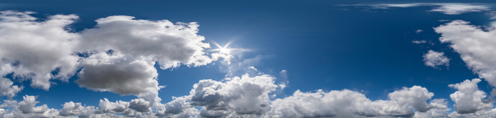 Seamless hdri panorama 360 degrees angle view blue sky with beautiful fluffy cumulus clouds with...