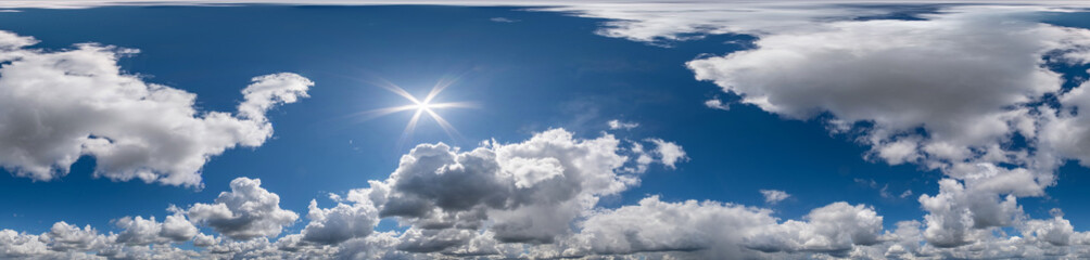 Seamless hdri panorama 360 degrees angle view blue sky with beautiful fluffy cumulus clouds with...