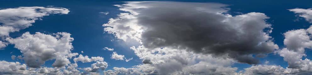 seamless hdri 360 panorama of dark blue sky before sunset with awesome storm clouds for use in 3d...