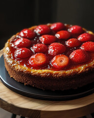 Strawberry and berry cheesecake dessert on a plate with fresh cream
