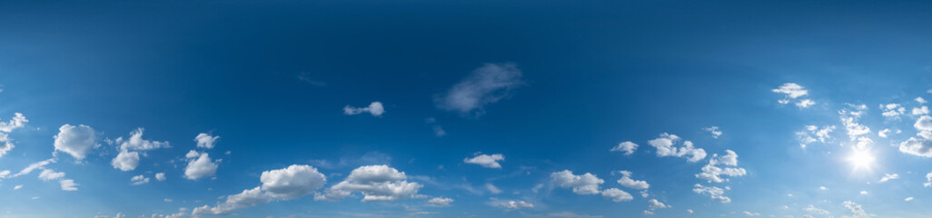 Seamless cloudy blue sky hdri panorama 360 degrees angle view with zenith and beautiful clouds for...