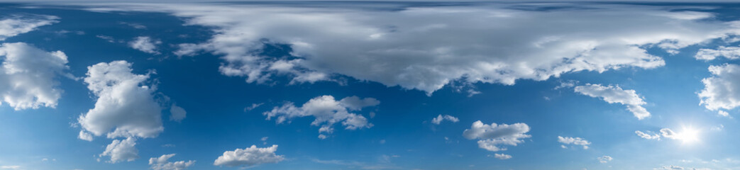 Seamless hdri panorama 360 degrees angle view blue sky with beautiful cumulus clouds with zenith...