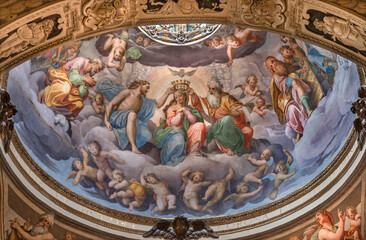 PIACENZA, ITALY - MAY 20, 2025: The fresco of Coronation of Virgin Mary in the Church Basilica di...