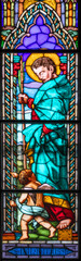 PIACENZA, ITALY - MAY 20, 2025: The St. Dalmatius on the stained glass in the Church Basilica di...
