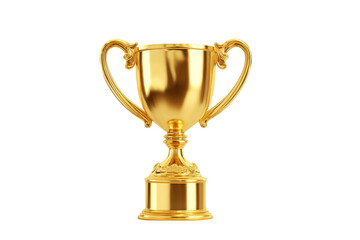 Golden winning golden trophy cup, isolated on transparent background.