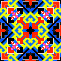 Obraz premium Colorful seamless geometric square pattern with medical cross icons and abstract design elements