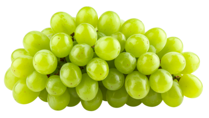 Cluster of ripe green grapes displayed separately on a transparent background showing various shapes and sizes of the fruit for culinary or graphic design use
