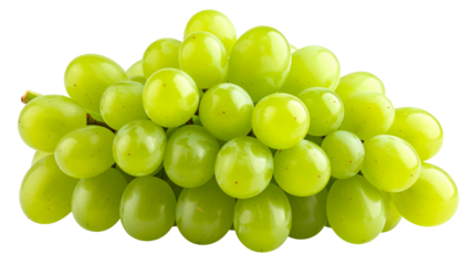 Cluster of ripe green grapes displayed separately on a transparent background showing various shapes and sizes of the fruit for culinary or graphic design use