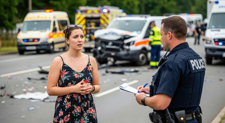 Police Officer Interviewing Witness At Accident Scene