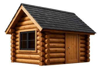 Rustic log cabin-style shed, offering extra guest space in a large backyard.