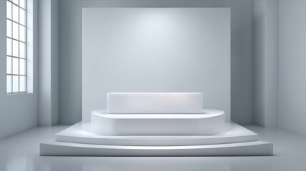 Minimalist pedestal display in a room for product showcase and presentation use cases