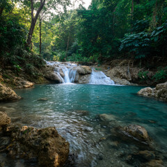 Fototapeta premium Waterfall adventure in tropical forest hdr nature photography