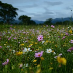 Fototapeta premium Vibrant flower field hdr landscape nature photography scenic view