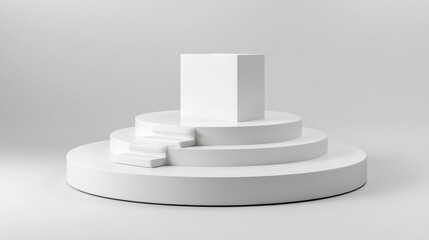 Minimalist podium with cube for product display, showcase, and presentation uses