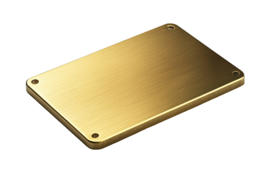 Shiny golden blank metal nameplate isolated on a clean background for versatile personalization options and display purposes