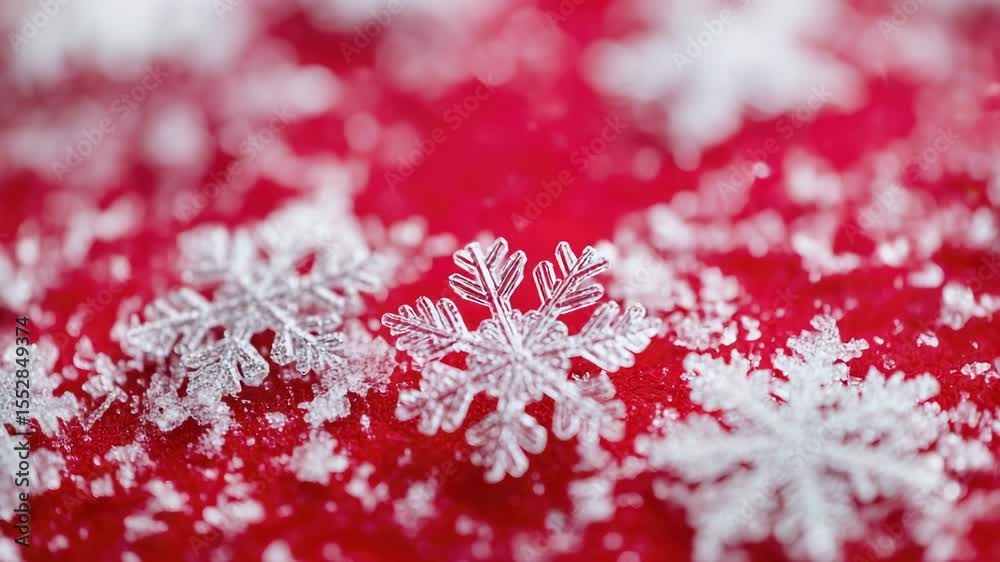 Aufkleber Close-up view of intricate snowflake patterns on a bright red background