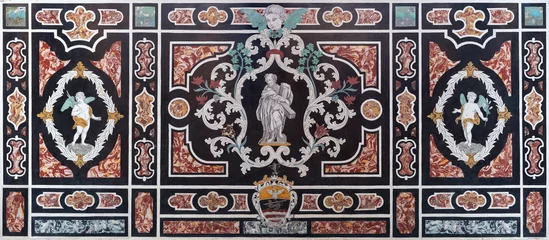 Gordijnen PIACENZA, ITALY - MAY 21, 2025: The baroque stone mosiac - pietra dura with St.Andrew the Apostle in the church Chiesa di San Sisto by unknown artist. © Renáta Sedmáková
