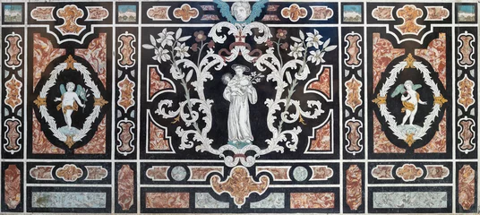 Gordijnen PIACENZA, ITALY - MAY 21, 2025: The baroque stone mosiac - pietra dura with St. Anthony of Padua in the church Chiesa di San Sisto by unknown artist. © Renáta Sedmáková