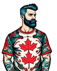 Stylish man in canadian style shirt with rich floral pattern showing confidence and pride on transparent background.