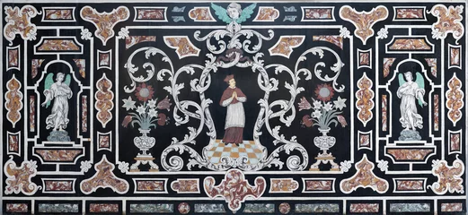Gordijnen PIACENZA, ITALY - MAY 21, 2025: The baroque stone mosiac - pietra dura with St. Chares Borromeo in the church Chiesa di San Sisto by unknown artist. © Renáta Sedmáková