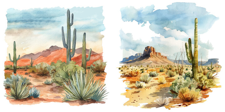 desert painting watercolor vector illustration