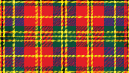 Red blue green yellow tartan plaid pattern with diagonal lines textile fabric
