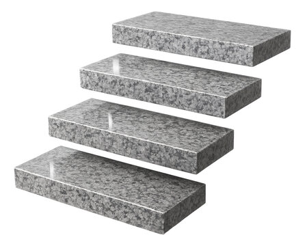 Granite steps with polished surfaces, leading from the driveway to the front door of a suburban home.
