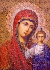 Gordijnen PIACENZA, ITALY - MAY 21, 2025: The icon of Maodnna in the church Chiesa di San Sepolcro (Romanian orthodox) by unknown artist. © Renáta Sedmáková