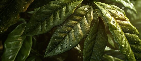 Close-up of lush, wet leaves