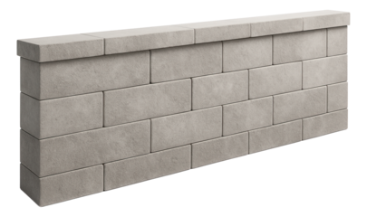 Concrete block retaining wall designed for a modern apartment's small backyard, featuring clean lines and a minimalist aesthetic.