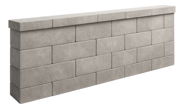 Concrete block retaining wall designed for a modern apartment's small backyard, featuring clean lines and a minimalist aesthetic.