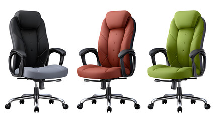 Obraz premium Three Ergonomic Office Chairs Black, Red, Green Leather