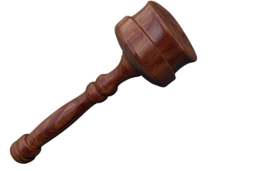 Gavel isolated on a transparent background highlighting the craftsmanship and design for use in legal and judicial contexts