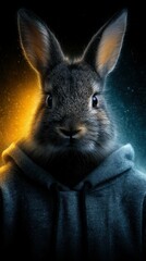 Rabbits in urban wear showcasing a unique blend of nature and modern fashion at dusk