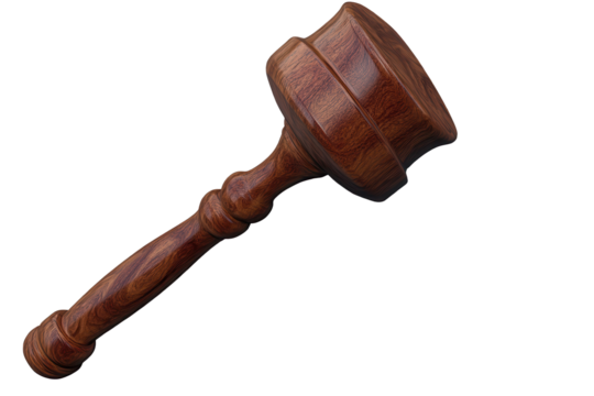 Gavel isolated on a transparent background highlighting the craftsmanship and design for use in legal and judicial contexts
