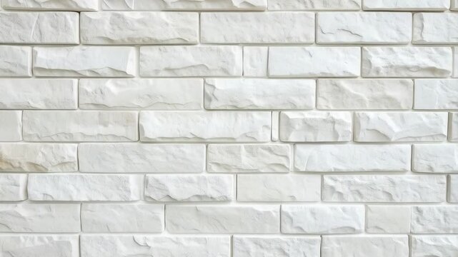Close-up of seamless white brick wall pattern with rough texture, showcasing modern interior design element in clean, bright setting for backgrounds.