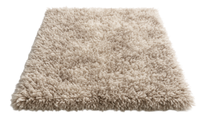 A soft, shaggy area rug in neutral tones for adding comfort to a living room floor.