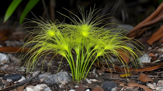 Vibrant Green Xyris Plants in Garden Bed