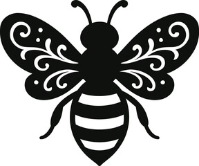 Decorative Bee Silhouette Vector - Stylized Insect Design