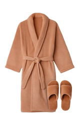 Cozy bathrobe with matching slippers in a textured pattern. Png, Transparent background.