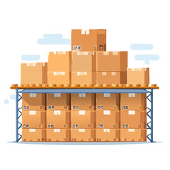 Warehouse Shelves Filled with Cardboard Boxes Ready for Shipping